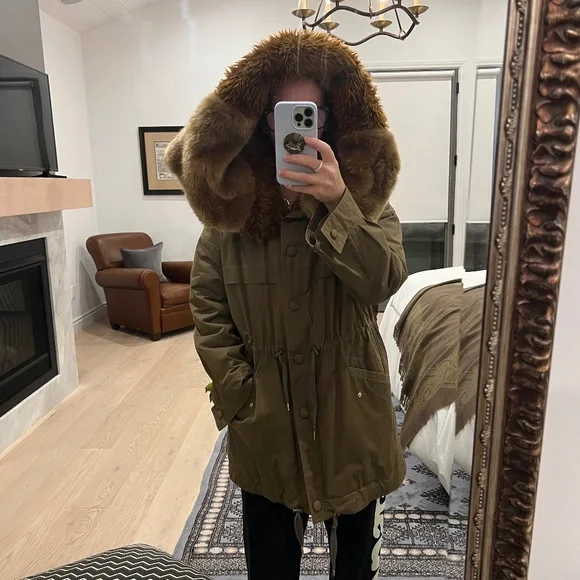 STELLA MCCARTNEY FAUX FUR ACCENTED PARKA SZ 36 ARMY GREEN Jackets Coats